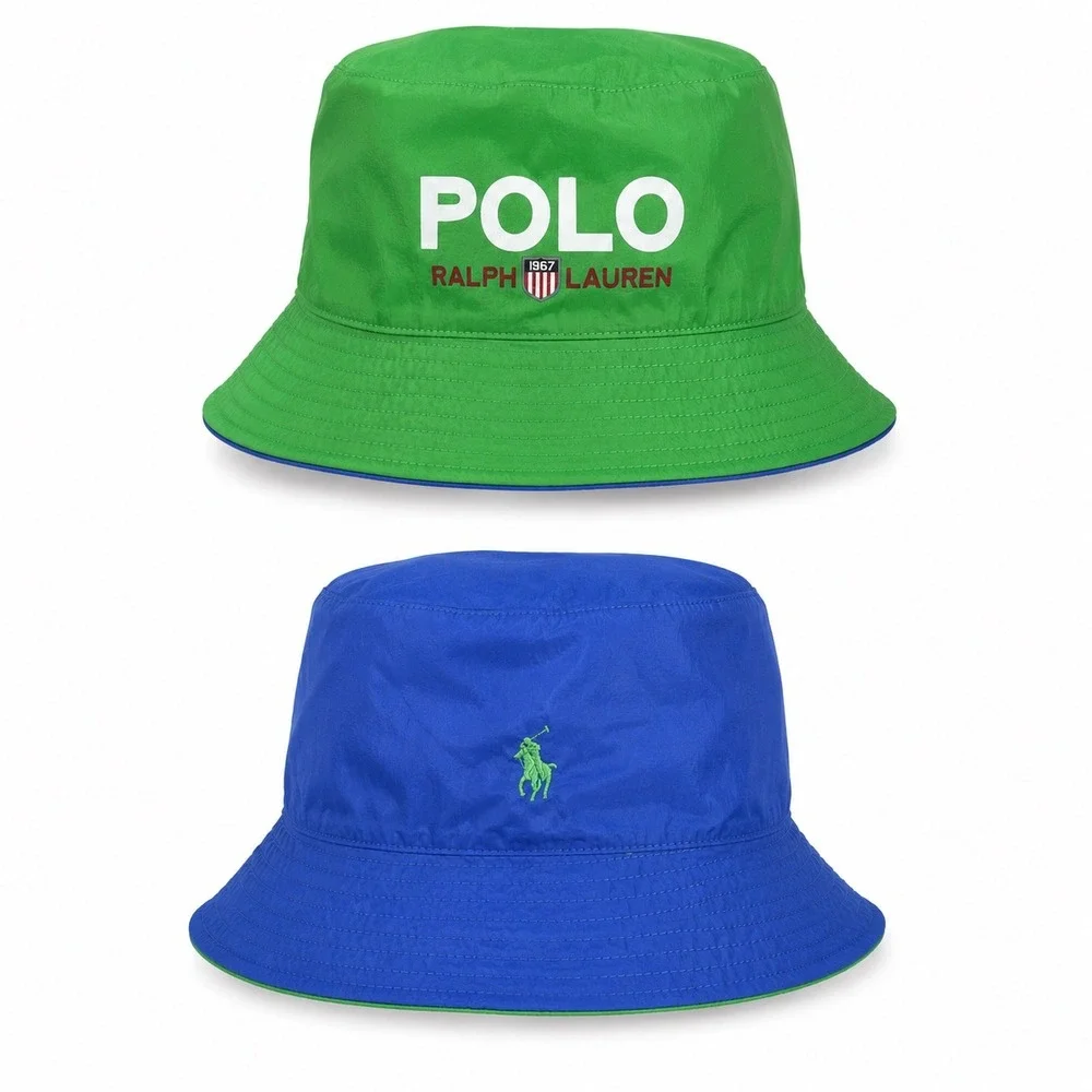 Polo Ralph Lauren Reversible Bucket Hat Green Blue Mens 1967 Shield Logo